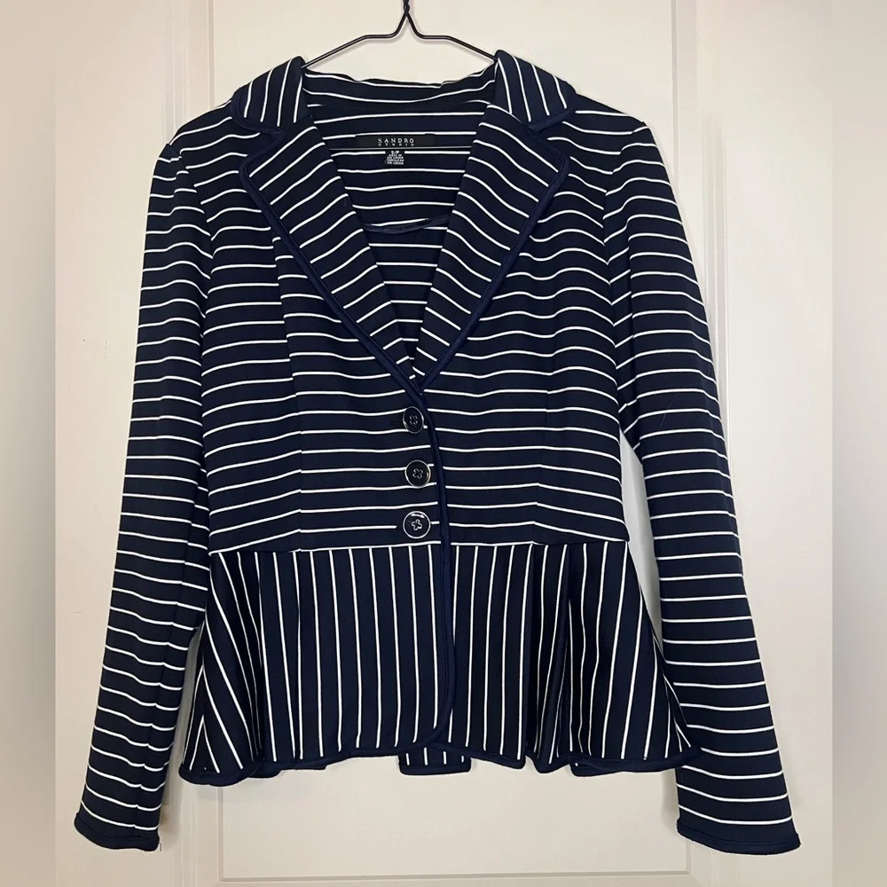 Sandro Studio Striped Blazer Navy & White - Picture 2 of 7